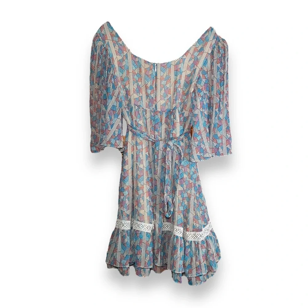 Y2K Jovivich Hawk Boho Babydoll A Line Floral Print Chiffon Dress Small - Picture 3 of 5